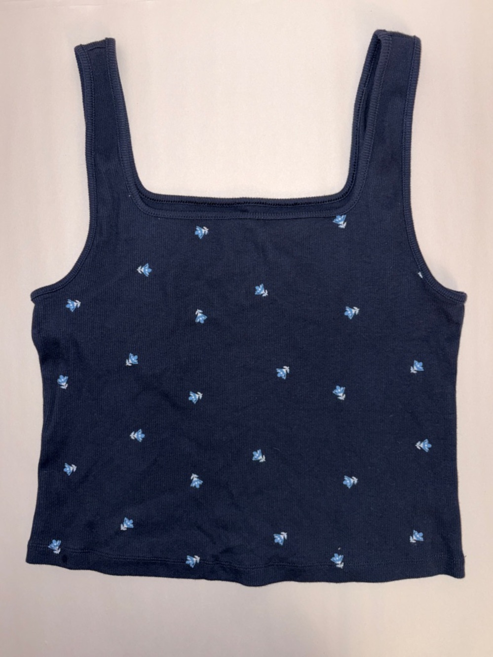 Old Navy Ultra Crop Ribbed Tank Top Size L Delicate Blue Flowers Country Cowgirl